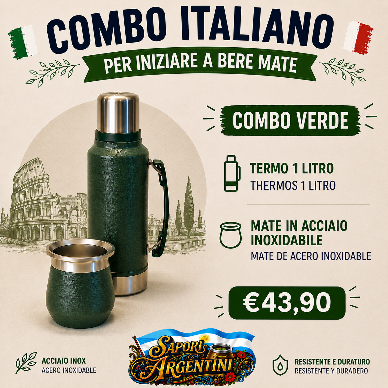 Combo Italiano Mate + Termo 1 litro